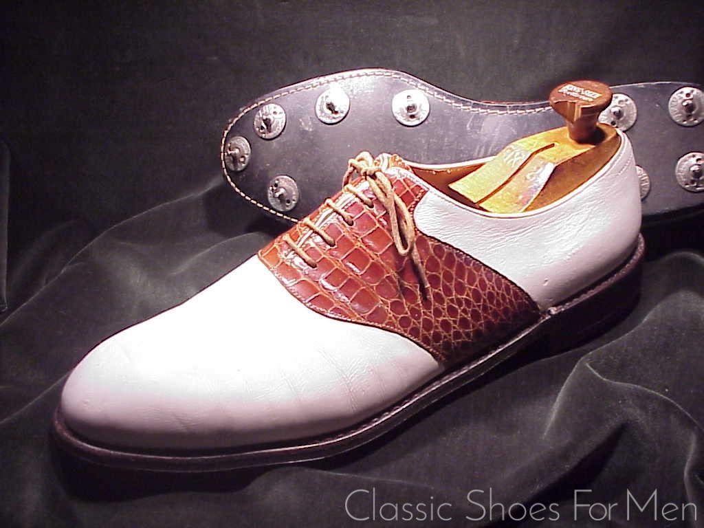 *Bespoke JOHN LOBB GOLF Alligator Saddle Oxford, Circa 1980: 47-48D (US 13-14)