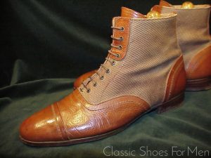 *Very rare CHAUSSER, Japan, Canvas/Goatskin, Spectator Balmoral Boot: US 9D (42D) (Japanese 28)
