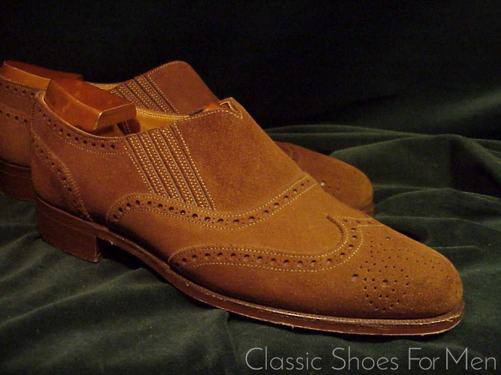 *Very special- CROCKETT & JONES for Polo, Tuczek Style, Suede, Gusseted Full Brogue Slipper/Loafer: 41.5-42D (US 8.5-9D) - Image 3