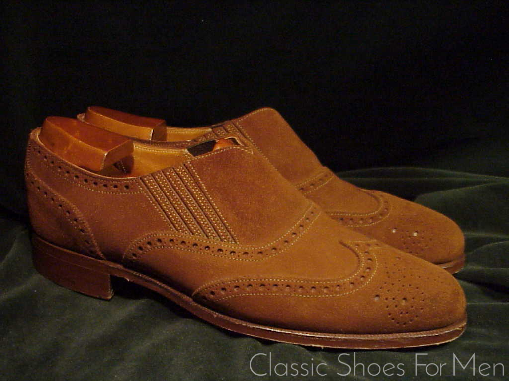 *Very special- CROCKETT & JONES for Polo, Tuczek Style, Suede, Gusseted Full Brogue Slipper/Loafer: 41.5-42D (US 8.5-9D) - Image 4