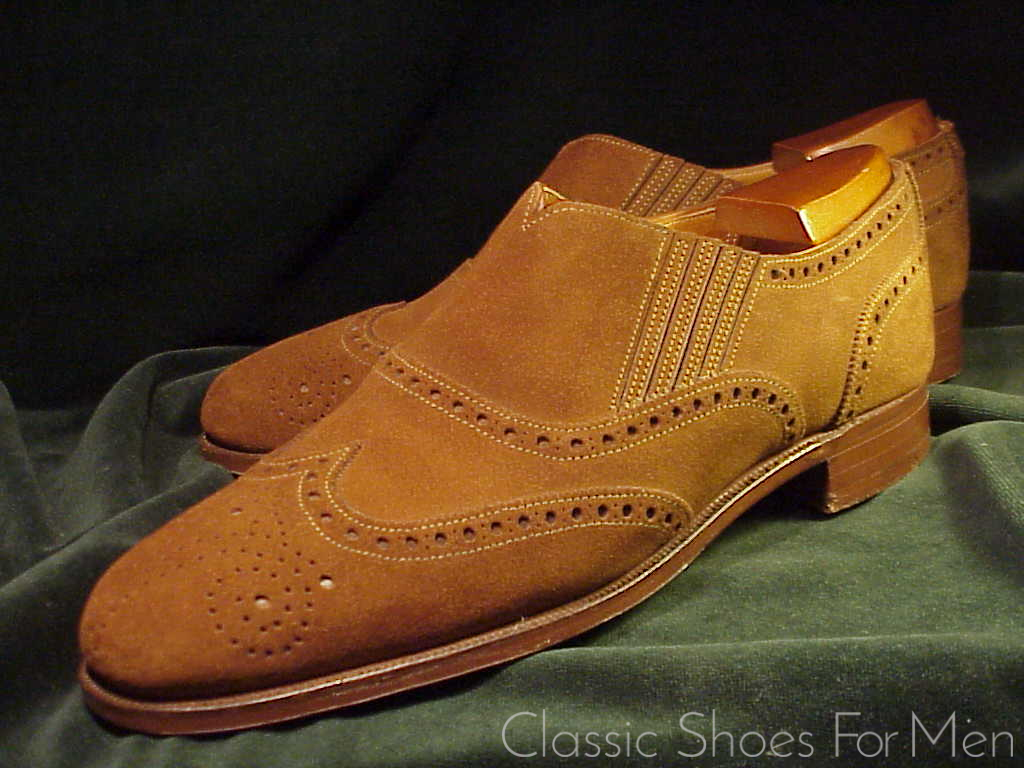 *Very special- CROCKETT & JONES for Polo, Tuczek Style, Suede, Gusseted Full Brogue Slipper/Loafer: 41.5-42D (US 8.5-9D)