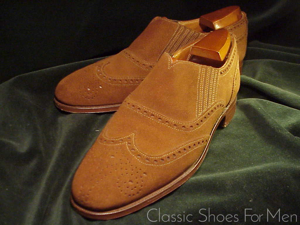 *Very special- CROCKETT & JONES for Polo, Tuczek Style, Suede, Gusseted Full Brogue Slipper/Loafer: 41.5-42D (US 8.5-9D) - Image 12