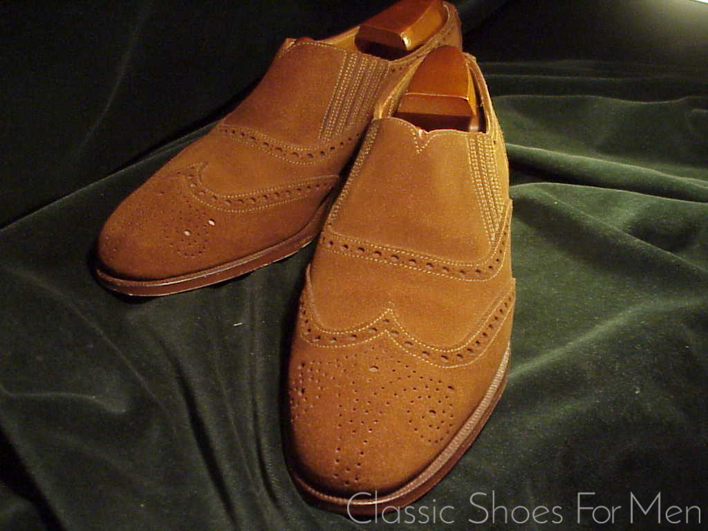 *Very special- CROCKETT & JONES for Polo, Tuczek Style, Suede, Gusseted Full Brogue Slipper/Loafer: 41.5-42D (US 8.5-9D) - Image 7