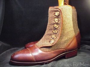*NEW -Modern, Bespoke, Herringbone Harris Tweed, HIGH BUTTON SHOES (Boots): US 10D (UK 9E) (43-43.5D)