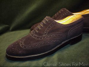*Comme neuf JOSEPH FENESTRIER (Paris) BLACK Suede, Full Wing-Tip Brogue Oxford: 42D/E (US 9D/E)