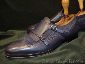 *Near new - FERRAGAMO Blue-Gray Double Monk Spectator: 43-43.5D (US 10D)