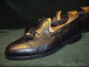 *FOOTJOY Black Eidechsenleder - LIZARD Tassel Loafer, Circa 1970: US 10.5C/D (44C/D)
