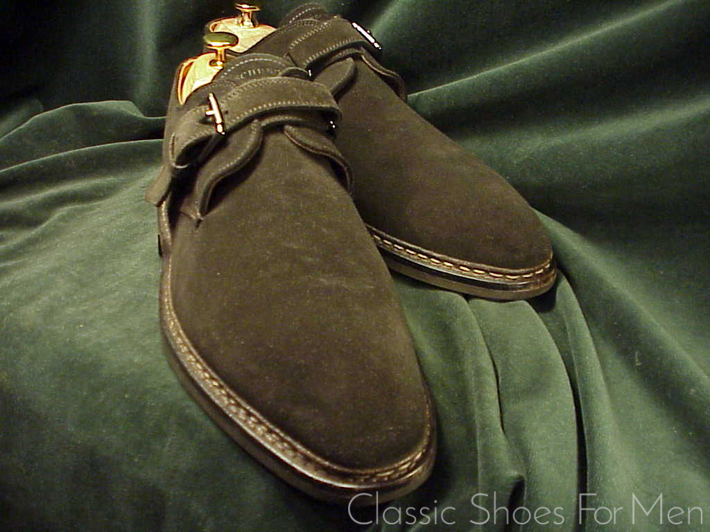 *NEW-HESCHUNG, France, Black Suede, All-Weather "Goiser" Saddle Monk Strap: 44.5-45D (US 11-11.5D) - Image 9