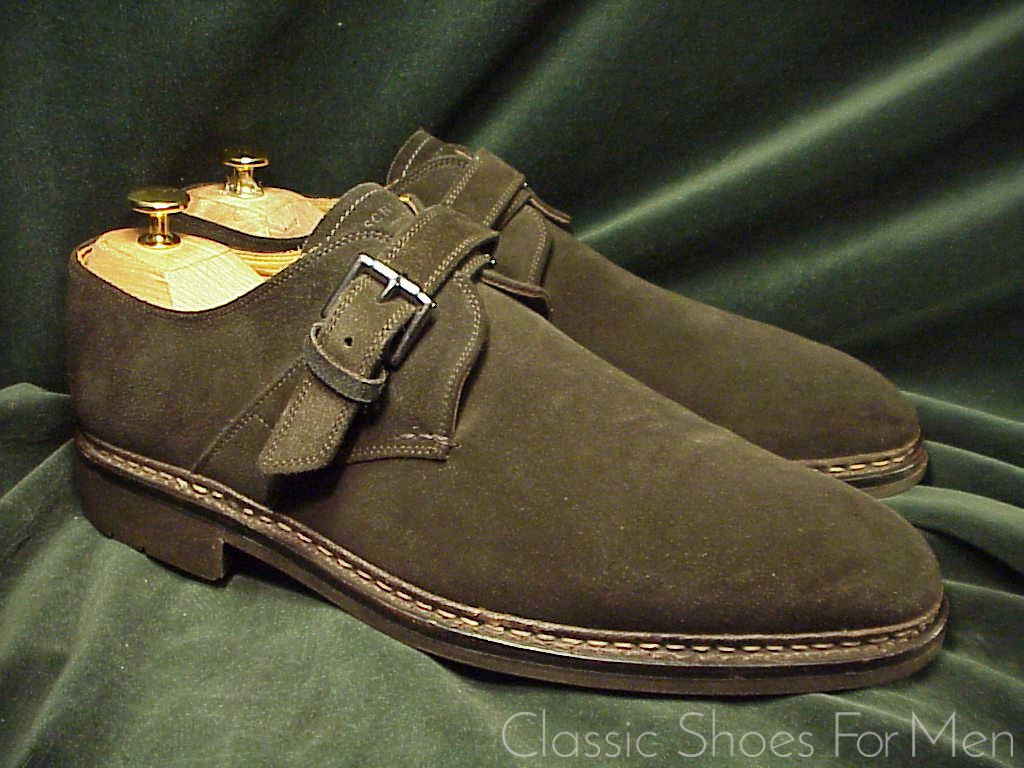 *NEW-HESCHUNG, France, Black Suede, All-Weather "Goiser" Saddle Monk Strap: 44.5-45D (US 11-11.5D) - Image 4