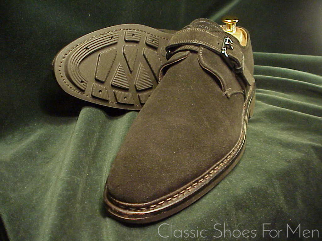 *NEW-HESCHUNG, France, Black Suede, All-Weather "Goiser" Saddle Monk Strap: 44.5-45D (US 11-11.5D) - Image 7