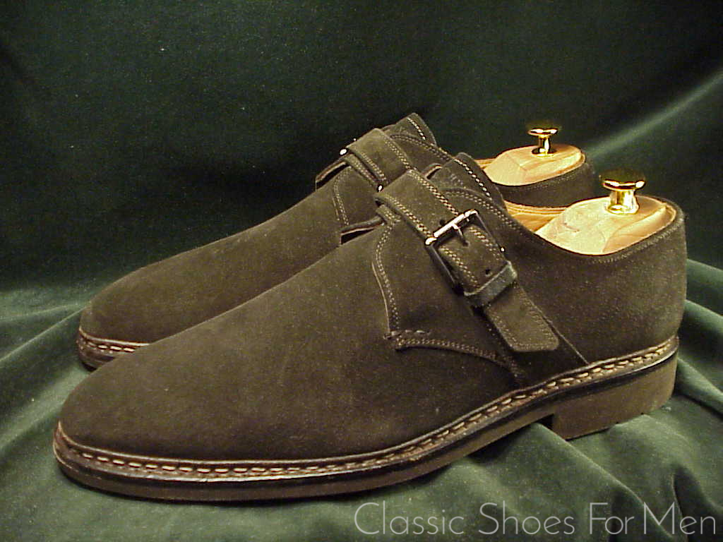 *NEW-HESCHUNG, France, Black Suede, All-Weather "Goiser" Saddle Monk Strap: 44.5-45D (US 11-11.5D) - Image 6