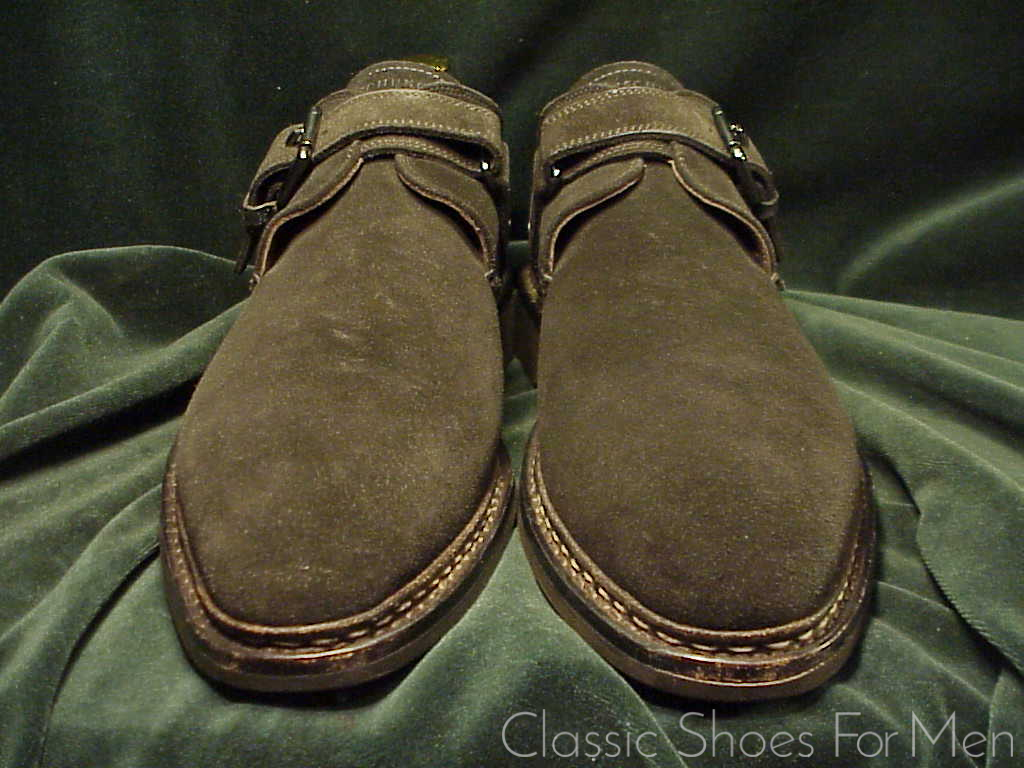 *NEW-HESCHUNG, France, Black Suede, All-Weather "Goiser" Saddle Monk Strap: 44.5-45D (US 11-11.5D) - Image 5