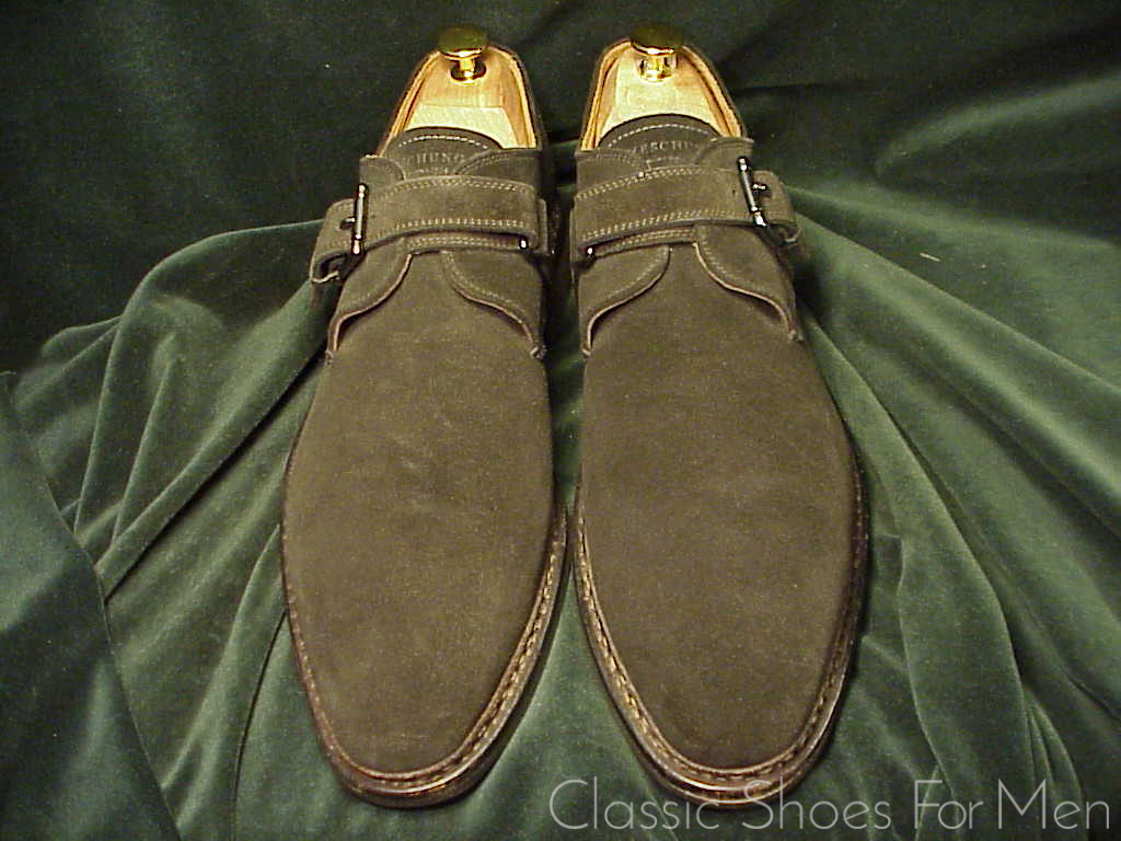 *NEW-HESCHUNG, France, Black Suede, All-Weather "Goiser" Saddle Monk Strap: 44.5-45D (US 11-11.5D) - Image 2