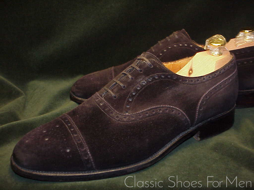 *J. M. WESTON Vintage Black Suede Half Brogue Oxford; 44D (US 10.5D)